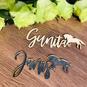 Segnaposto con cavallo, Segnaposto per matrimonio, Nomi personalizzati tagliati al laser, Legno, Festa, Decorazione, Regalo, Segnali, Segnaposto di Natale. Segnali, Natura