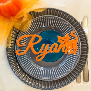 Place cards with cat, Wedding place cards, Custom laser-cut names, Laser cut names, Name tags, Party, Decoration, Gift, halloween, ghosts