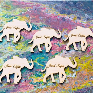 Marque-places éléphant, éléphant, marque-places animal gravés, animal de compagnie, fête, gravure, éléphant, décoration, safari, Afrique, miroir, safari, acrylique