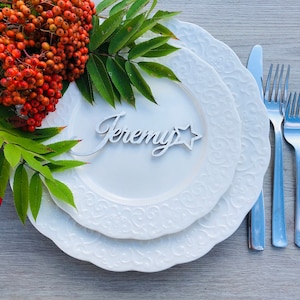 Segnaposto con stella, Segnaposto per matrimonio, Nomi personalizzati tagliati al laser, Nomi tagliati al laser, Etichette, Festa, Decorazione, Regalo, notte, luna, stella