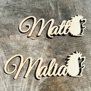 Platzkarten mit Igel, Hochzeit, Laser geschnittene Namen, aus Holz, Holz, Party, Waldtiere, Geschenk, Schilder, Weihnachten Platzkarten