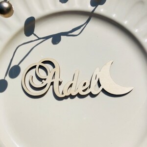 Segnaposto con luna, Segnaposto per matrimonio, Nomi personalizzati tagliati al laser, Legno, Festa, Decorazione, Mese, Segnali, luna, Mubarak, Eid, Ramadan, Mois