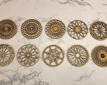 Wooden coasters set of 10 drink coasters, drink coasters, designed coasters, table decoration, coaster pack, laser cut coasters