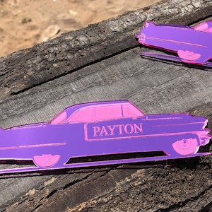 Cadillac-plaatskaarten, gegraveerde auto, plaatskaarten bruiloft, gegraveerd, lasergesneden namen, naamplaatjes, feest, decoratie, cadeau, snelheid, auto, retro, auto