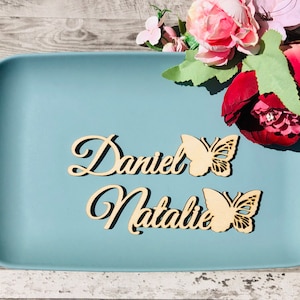 Segnaposto con farfalla, Segnaposto per matrimonio, Nomi personalizzati tagliati al laser, Nomi in legno tagliati al laser, Targhette, Festa, Decorazione, Regalo, Hawaii