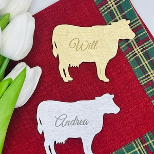 Segnaposto mucca, segnaposto animali incisi, animale domestico, celebrazione, scelta del pasto, decorazione, fattoria, bestiame, biglietti da visita, pollo, agnello