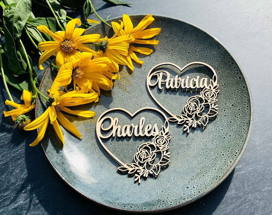 Heart Names Heart Names With Flowers, Heart Place Cards, Valentine Day, Wedding ...