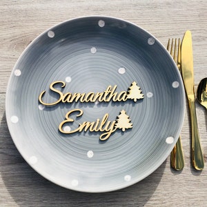 Cartões de lugar com árvore de Natal, Cartões de lugar de casamento, Nomes personalizados cortados a laser, Etiquetas de nome, Festa, Decoração, Presente, Natal, árvore