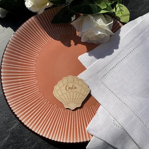 Segnaposto con conchiglia, segnaposto, nomi personalizzati tagliati al laser, nave, vela, mare, cartellini con nome, festa, decorazione, decorazioni per la tavola di nozze in stile oceano, tartaruga, guscio