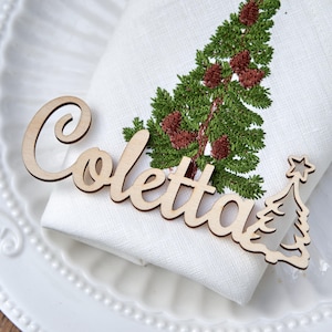 Christmas Tree Place Cards, Laser Cut Wood Name Tags, Wedding, Star, Party, Decoration, Xmas, decoration, Personalized Christmas Place Cards