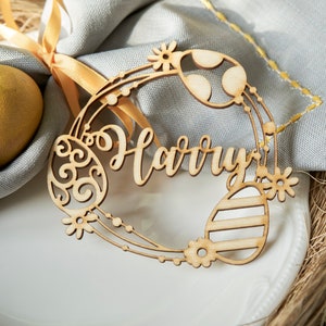 Marque-places de Pâques, marque-places prénom, cadeau, fête, lapin, lapin, décoration, marque-places personnalisés, animal de compagnie, fête, célébration, gravure, noeud