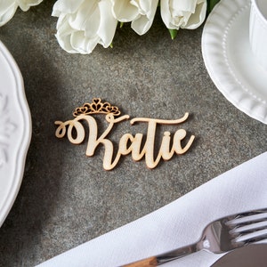 Tischkarten mit Krone, Laser geschnittene Tischkarten, Namensetiketten, Hochzeit, Party, Dekoration, Geschenk, Schilder Prinzessin, Königin