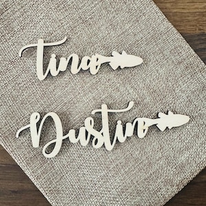 Place cards with fish, Wedding place cards, Custom laser-cut names, Name tags, Party, Decoration, Gift, fisherman, bobber, angler, fishes