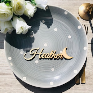 Segnaposto con luna, Segnaposto per matrimonio, Nomi personalizzati tagliati al laser, Legno, Festa, Decorazione, mese, Segnali, luna, mubarak, eid, ramadan, mois