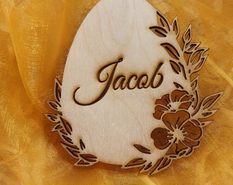 Easter place cards, easter bunny egg, custom name place cards, gift, party, celebration, engraving, flowers, decoration, easter