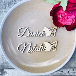 Tarjetas de lugar con mariposas, Tarjetas de lugar para bodas, Nombres personalizados cortados con láser, Nombres cortados con láser en madera, Etiquetas de nombre, Fiesta, Decoración, Regalo, Hawái