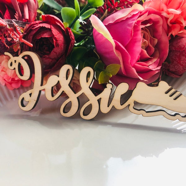 Place cards for a sneaker,SNEAKERS PARTY, beach,laser-cut names,sand,Name tags,Party,Decoration,Wedding table decor,Hawaii, changing clothes