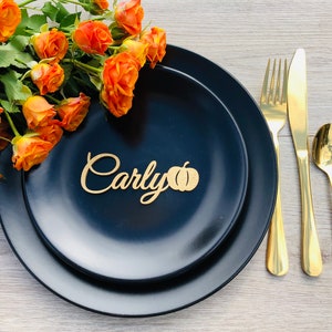 Segnaposto con zucca, Segnaposto per matrimonio, Nomi personalizzati tagliati al laser, Nomi in legno tagliati al laser, Targhette, Festa, Decorazione, Regalo