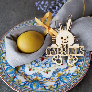 Marque-places lapin, marque-places personnalisés, marque-places personnalisés, cadeau, animal de compagnie, fête, célébration, gravure, lapin, lapin, décoration, Pâques, miroir