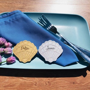 Segnaposto con conchiglia, segnaposto, nomi personalizzati tagliati al laser, nave, vela, mare, etichette con nome, festa, decorazione, decorazioni per la tavola di nozze a tema oceano, tartaruga, guscio