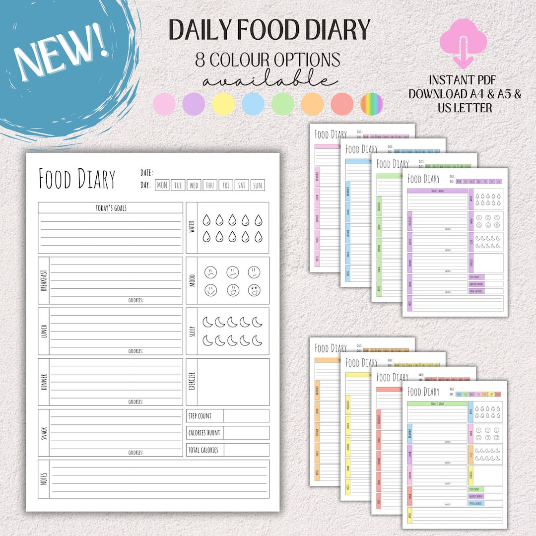 Daily Food Diary Printable & Digital Food Journal for Etsy
