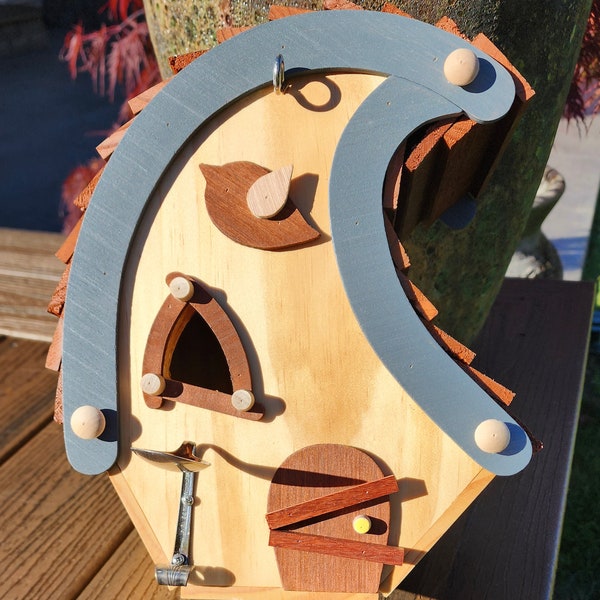 Whimsical Birdhouse with Spoon Perch, Custom Birdhouse