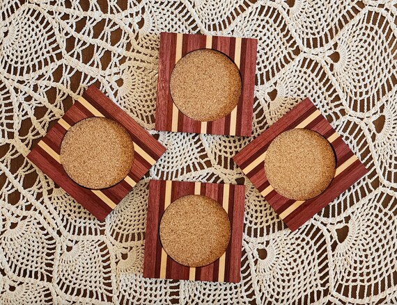 Handcrafted Hardwood Coaster Set: Padauk, Purple Heart & Maple