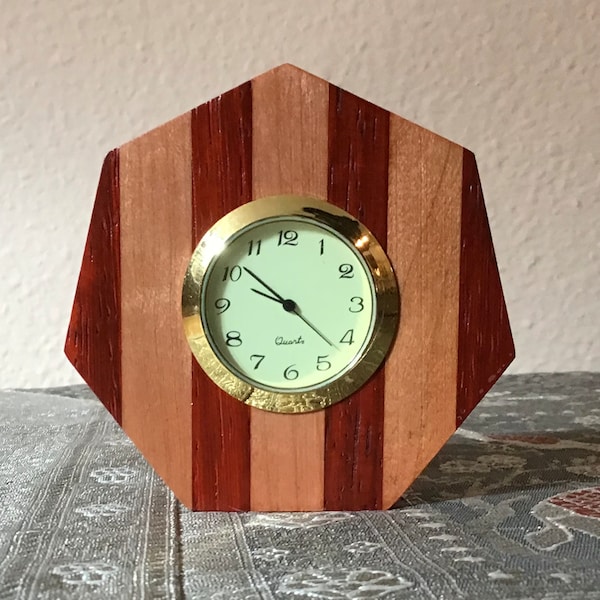Tiny Wood Clock, Small Wood Clock, Desk Clock, Office Clock, Quiet Clock, Gift Clock, Padauk & Cherry Hardwood Clock