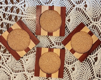 Handcrafted Padauk & Maple Hardwood Coaster Set