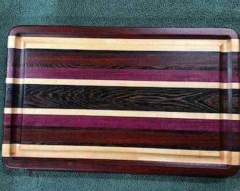 Color-Rich Padauk, Wenge, Maple, Purple Heart Hardwood Cutting Board With Juice Groove