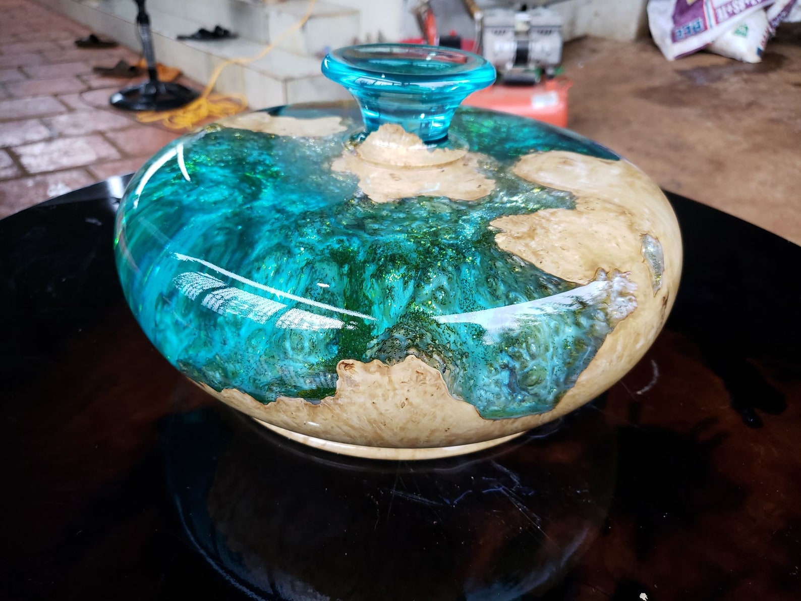 Handmade wood Epoxy vase epoxy Resin Wooden green vases Etsy