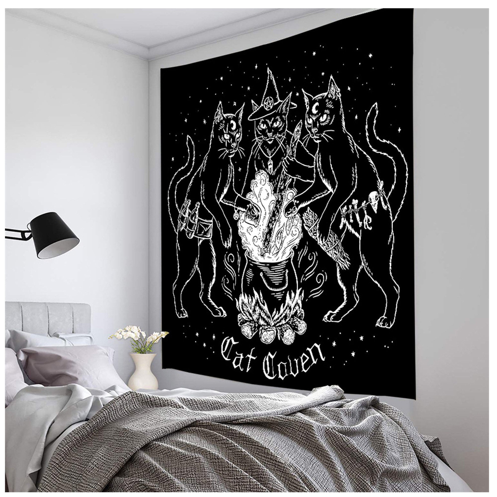 Cat Tapestry Animal Wall Art Black Cat Tapestry Halloween Etsy