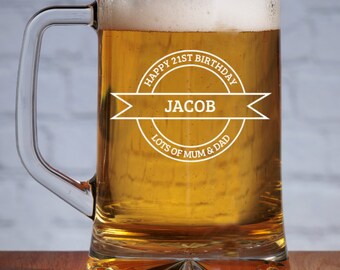 Personalised Happy Birthday Glass Beer Tankard