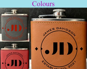 Personalised 2-Tone Hip Flask – Established Initials - Choice of 3 Colours