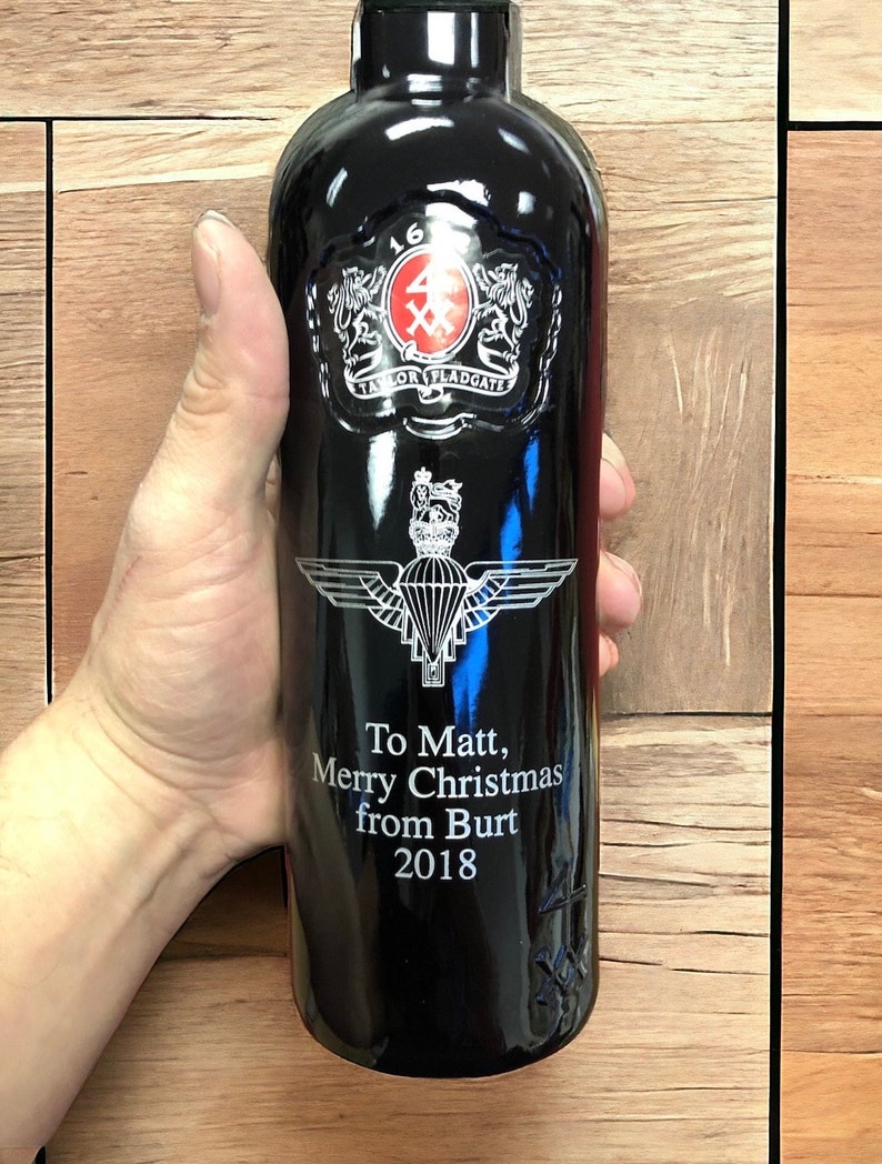 Engraved etched Port Bottle with own text and logo image 4