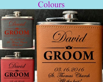 Personalised 2-Tone Hip Flask – Groom Wedding Design - Choice of 3 Colours