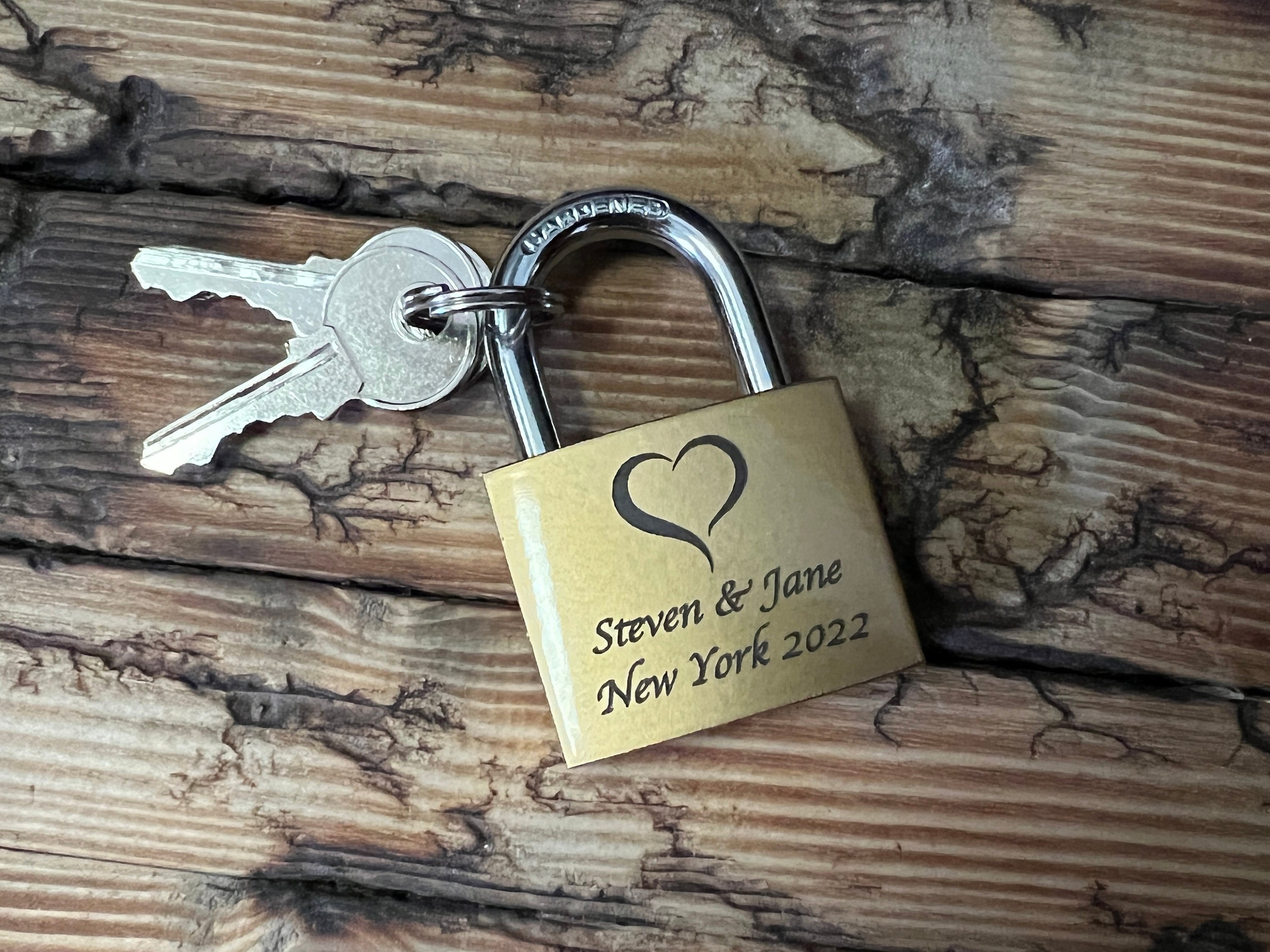30mm Love Lock Personalised Engraved Padlock with Bride & Groom image,Bold Contrasting Text of your choice 