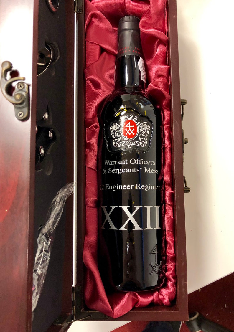 Engraved etched Port Bottle with own text and logo image 3