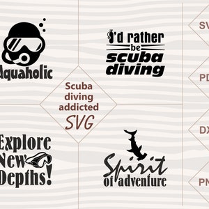 Buceo adicto SVG pegatina paquete - Descarga digital - Cortar archivos para Cricut y Silhouette.
