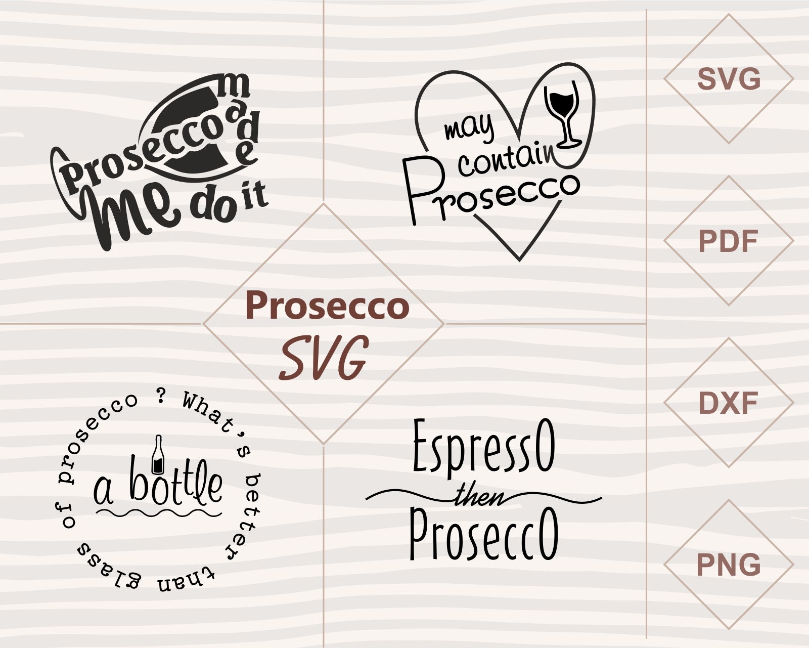 Prosecco SVG Sticker Bundle Vector Digital Download. Cutting Files for