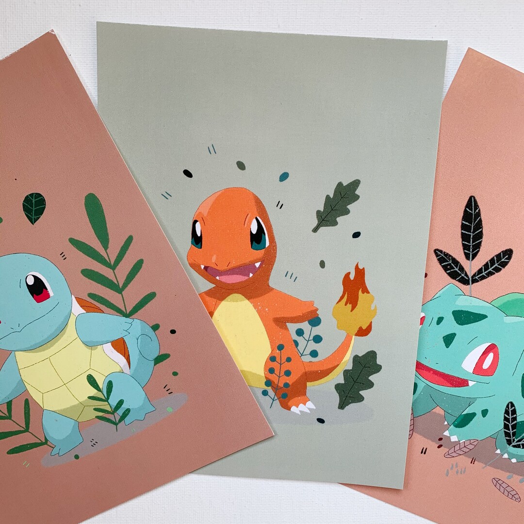 Pokemon-afdrukken ansichtkaartafdrukken originele starters - Etsy Nederland