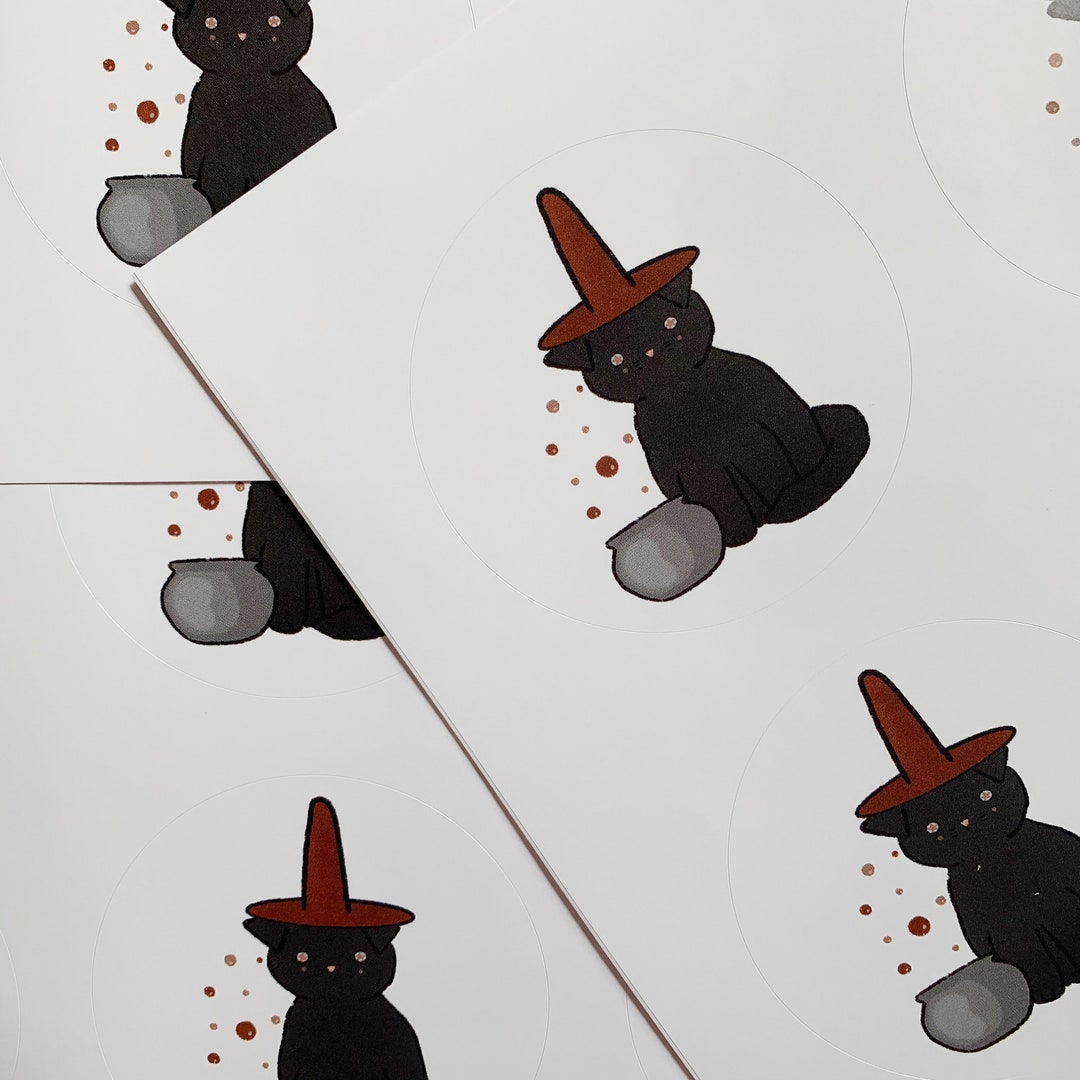 Witch Cat Sticker Halloween Sticker - Etsy