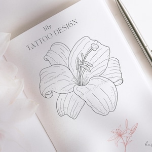 Elegancki projekt tatuażu lilii | Natychmiastowe pobranie | Prosty minimalistyczny szablon kwiatowy