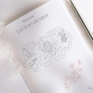 Delicate Blossom Tattoo Design | Instant Download | Floral Cherry Fruit Blossom Stencil Template