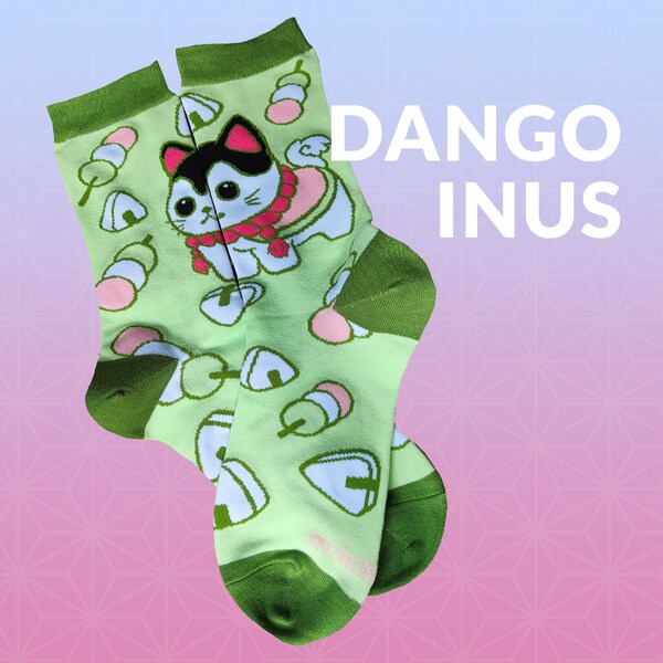 ONIGIRI SOCKS cotton socks. dango socks. colorful crew socks. inu hariko socks. traditional japanese art. cat socks. dog socks. kawaii socks