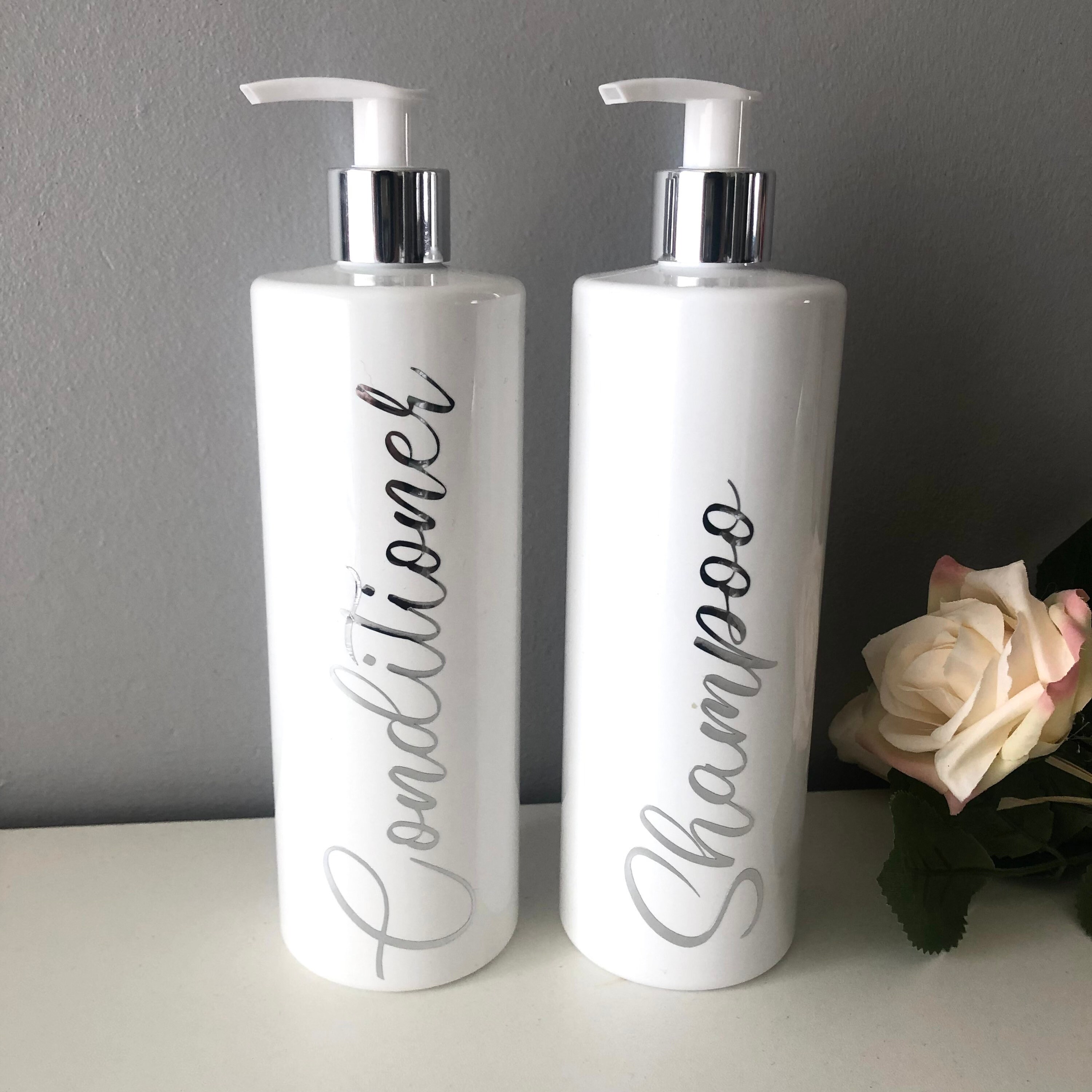 White Shampoo and Conditioner Pump Bottles Hich inspired. Etsy