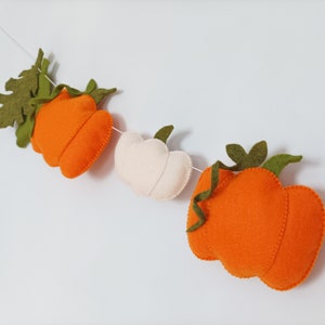 pumpkin garland, pumpkin home decor, Wool Felt Leaves, Autumn Bunting, Thanksgiving decor, orange  white garland, baby felt pumpkin