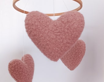 Mobile for baby girl with pink hearts, rose nursery mobile, decor for nursery, minimalism mobile, mobile for newborn, pink heart
