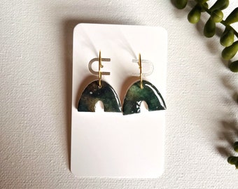 Green arch watercolour effect earrings