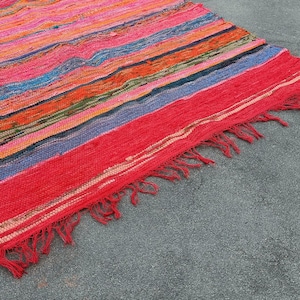 Colourful Recycled Chindi Rag Rug, Handmade Fairtrade Rug, Cotton, Fleece Recycled Fabric Small Rug Boho Hippie Home Decor Rug